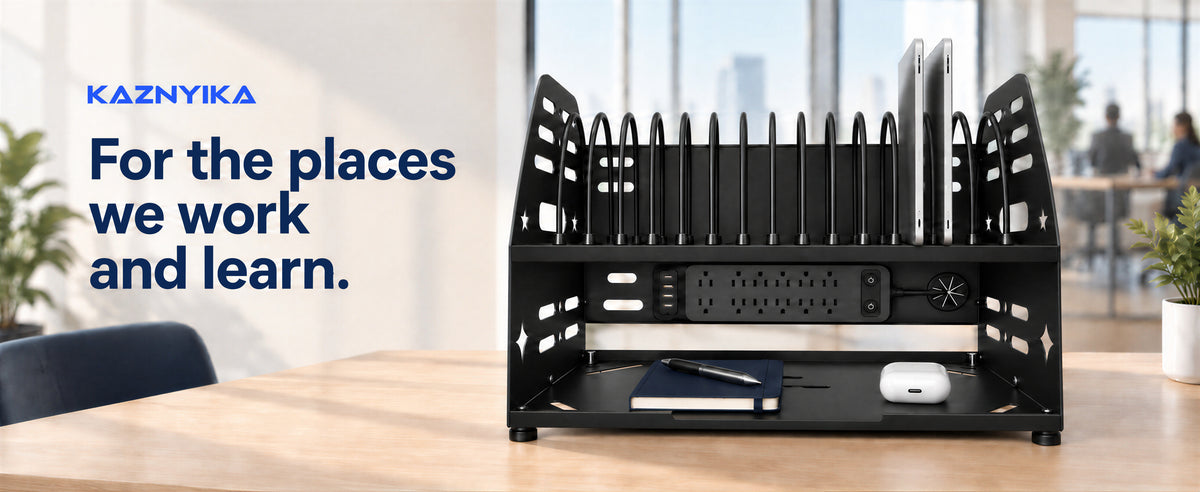 Kaznyika charging station on a shared workspace table.