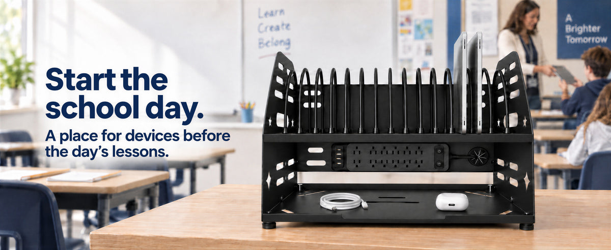 Kaznyika 16-slot device station in a classroom.